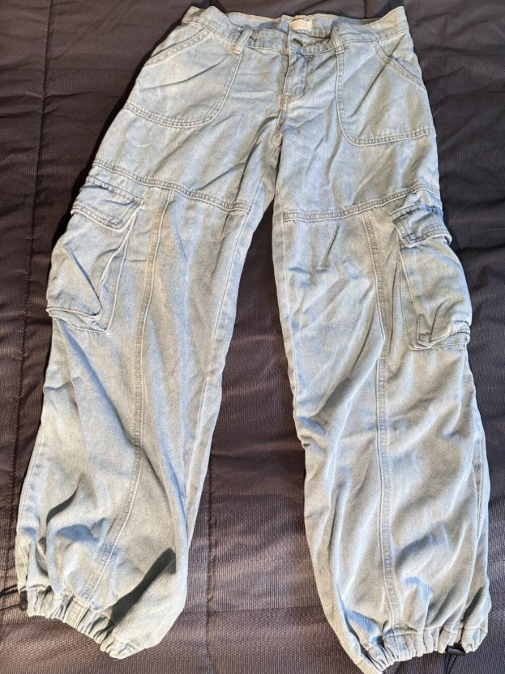 Simple Society Utility Cargo Jeans Baggy Parachute Pants Light Wash Size 00/23